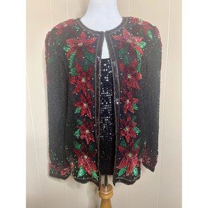 243. Vintage Laurence Kazar Poinsettia beaded blazer